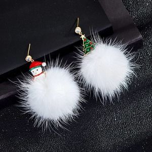 Christmas Snowball Earrings with Snowman and Christmas Tree